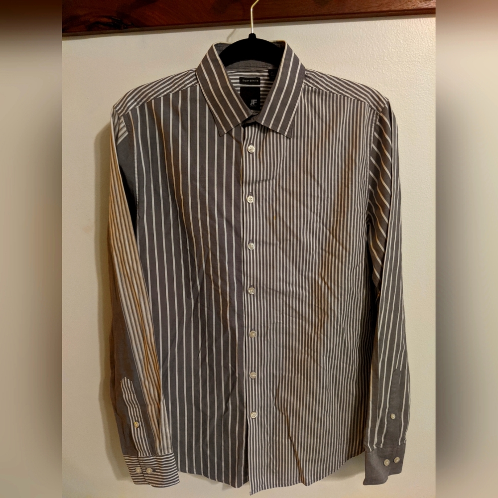 J Ferrar Gray Striped Button Down